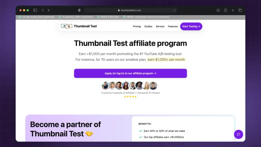 Thumbnail Test's affiliate program