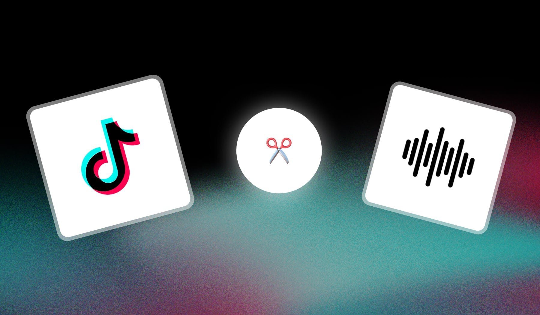 TikTok logo, Apple scissors emoji, and Audio Wave icon