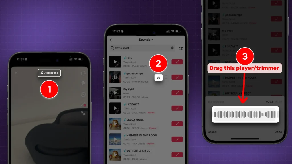 How to trim a TikTok sound before recording
