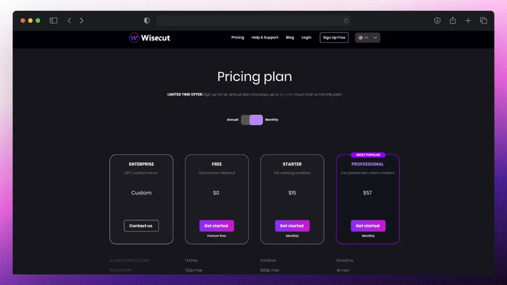 Wisecut Pricing