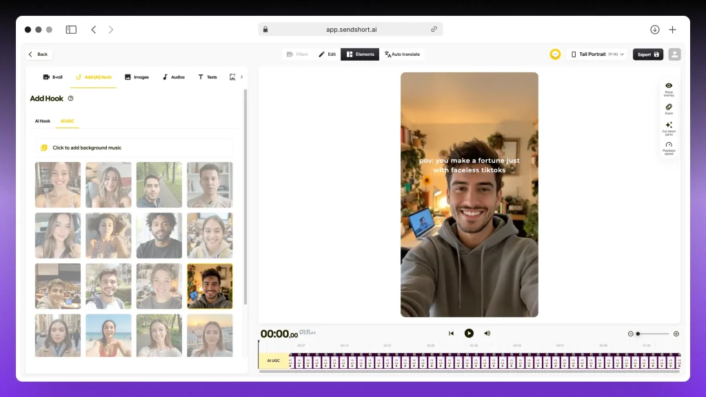 Creating an AI UGC hook video in SendShort