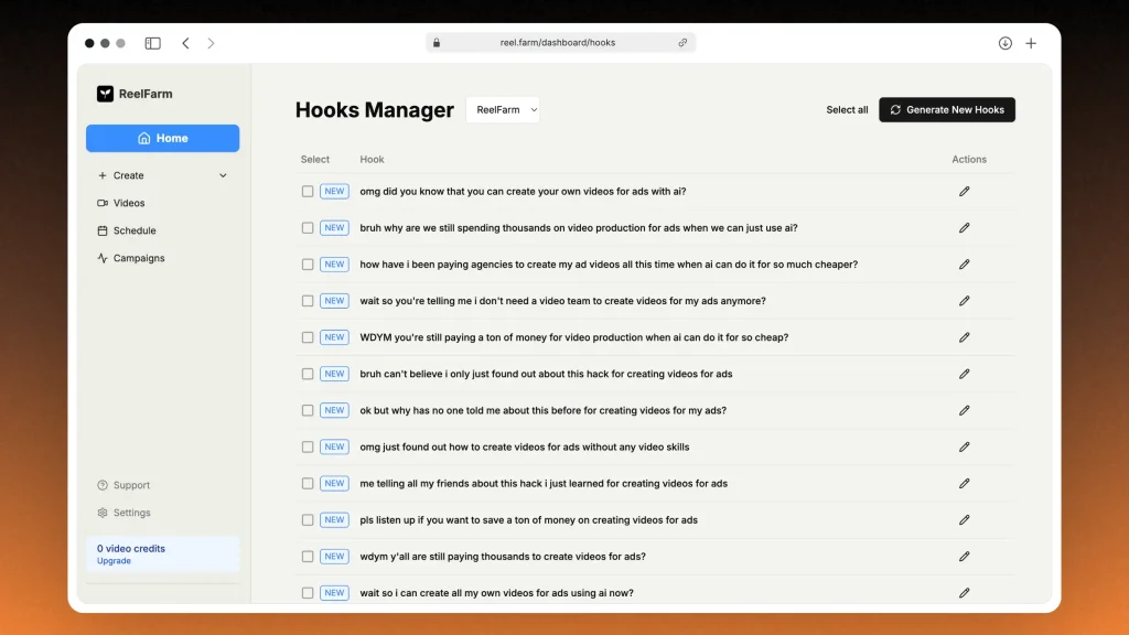 Creating AI-generated hooks in Reel.Farm