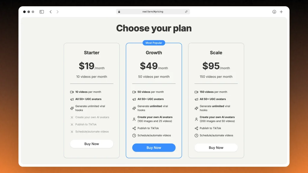 ReelFarm's pricing plans, updated as of February 12th, 2025